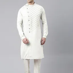 TheEthnic.Co Geometric Embellished Mandarin Collar Cotton Angrakha Kurta-image-62
