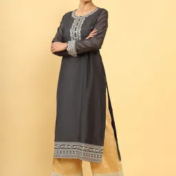 Soch Women Charcoal Grey Floral Embroidered Kurta-image-52