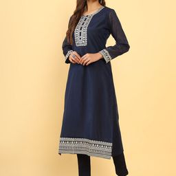 Soch Women Navy Blue Yoke Design Thread Work Kurta-picture-34