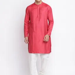 Fabindia FabBasic Men Red Long Kurta-image-4