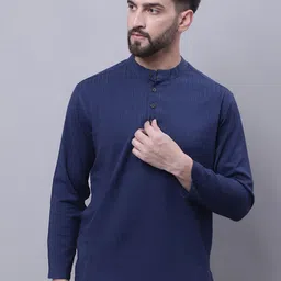 even Striped Band Collar Pure Cotton Kurta-image-39