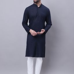 even Woven Design Thread Work Band Collar Pure Cotton Dobby Kurta-image-15