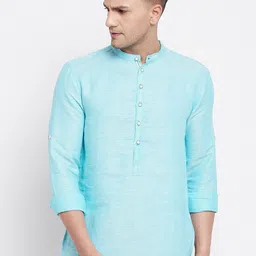 even Men Blue Solid Pure Cotton Kurta-image-94