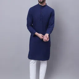 even Woven Design Band Collar Pure Cotton Dobby Kurta-image-100