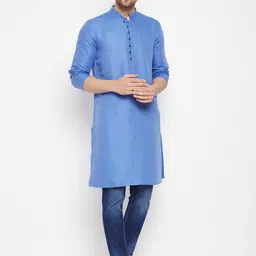 even Men Blue Solid Dobby Kurta-image-92