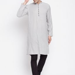 even Men Grey Band Collar Straight Kurta-image-58