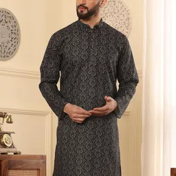 Armaan Ethnic Men Thread Work Block Print Kurta-picture-4