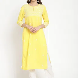 SAVI Ethnic Motifs Embroidered Keyhole Neck Thread Work Cotton Kurta-22