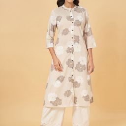 RANGMANCH BY PANTALOONS Mandarin Collar Ethnic Motifs Cotton Straight Kurta-48