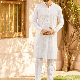 See Designs Striped Embellished Zari Mandarin Collar Cotton Straight Kurta-image-29