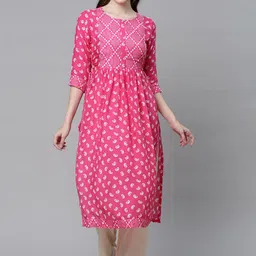 FASHOR Women Pink And White Paisley Printed Empire Design Silk A-Line Kurta-picture-9