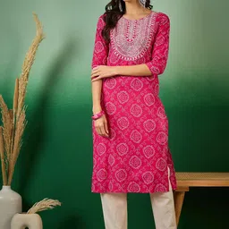 Vastramyaa Bandhani Printed Thread Work Cotton Straight Kurta-picture-17