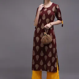 KALINI Women Maroon & Yellow Ethnic Motifs Printed Kurta-image-47