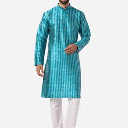 THE KURTA COMPANY Striped Mandarin Collar Straight Kurta-image-85