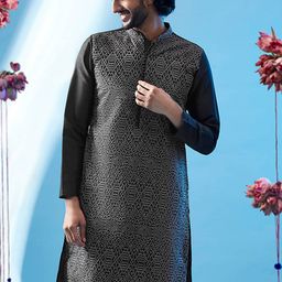 KISAH Mandarin Collar Abstract Embroidered Straight Kurta-picture-18