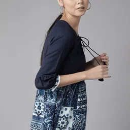 Indo Era Woman Navy Blue Geometric Printed Kurti-image-67