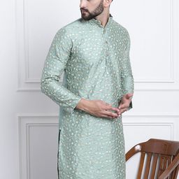 SOJANYA Ethnic Motifs Embroidered Silk Cotton Kurta-image-8