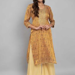 Label Khoj Paisley Printed Round Neck Silk Straight Kurta-picture-15