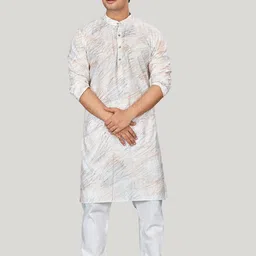 Authentics Abstract Printed Mandarin Collar Regular Linen Straight Kurta-picture-16