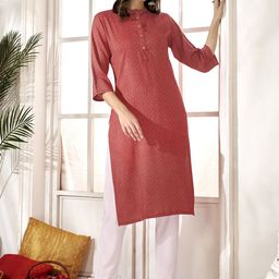 Anouk Peach Coloured Geometric Printed Mandarin Collar Straight Kurta-picture-27