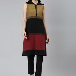 Marcia Colourblocked Cotton Straight Kurta-image-57