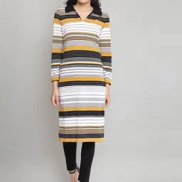 AURELIA Women Multicoloured Striped Straight Cotton Kurta-image-1