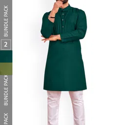 allan peter Pack Of 2 Mandarin Collar Pure Cotton Kurta-image-94