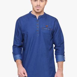 Kuons Avenue Men Blue Indigo Denim Short Kurta-image-84