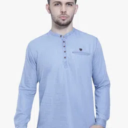 Kuons Avenue Men Blue Solid Short Denim Cotton Kurta-image-63