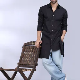MIDAV Shirt Collar Asymmetric Cotton A-Line Kurta-picture-50