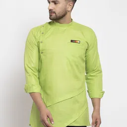 Kaifoo Men Green Asymmetric Angrakha Kurta-image-42