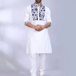 MIDAV Floral Yoke Design Mandarin Collar Cotton Straight Kurta-picture-16