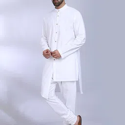 MIDAV Mandarin Collar Asymmetric High-Low Cotton A-Line Kurta-picture-15