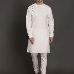 MIDAV Round Neck Button Placket Straight Cotton Kurta-image-68