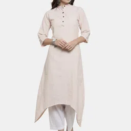 Enchanted Drapes Women Beige Solid Cotton A-line Kurta-image-87