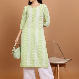 Vishudh Green & White Ethnic Motifs Embroidered Straight Kurta-12