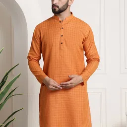 SOJANYA Woven Design Mandarin Collar Cotton Linen Kurta-image-64