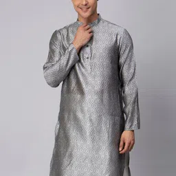 NEUDIS Ethnic Motifs Printed Mandarin Collar Dupion Silk Kurta-image-101