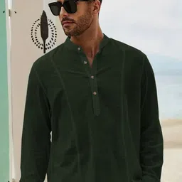 Anouk Green Mandarin Collar Cotton Straight Short Kurta-image-59