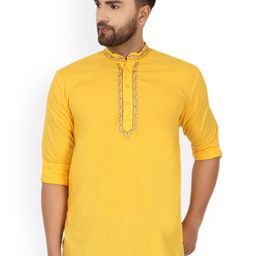 Enciger Mandarin Collar Long Sleeve Thread Work Cotton Straight Kurta-image-98