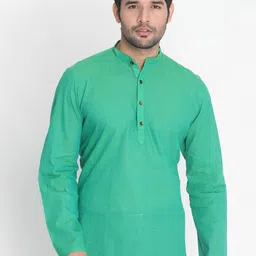 VASTRAMAY Men Green Handloom Kurta-image-38