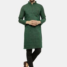 Enchanted Drapes Men Green Thread Work Handloom Kurta-picture-21