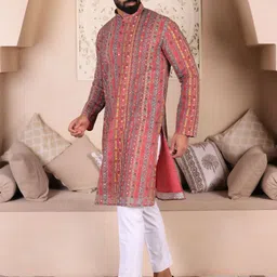 Lightpole Men Ethnic Motifs Thread Work Handloom Kurta-picture-50