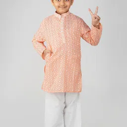 Vastraa Fusion Boys Ethnic Motifs Mandarin Collar Embroidered Chikankari Pure Cotton Kurta-22