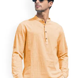 EdinWolf Mandarin Collar Roll-Up Sleeves Slim Fit Cotton Short Kurta-image-21