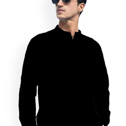 EdinWolf Band Collar Roll-Up Sleeves Slim Fit Cotton Short Kurta-image-81