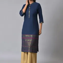 AURELIA Mandarin Collar Zari Detail Straight Kurta-36