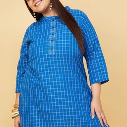 max Plus Size Checked Pure Cotton A Line Kurta-23