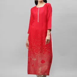 Indo Era Women Red Foil Printed Kurta-10