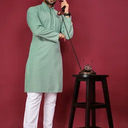 Ekasya Geometric Woven Design Mirror Work Cotton A-Line Kurta-picture-11